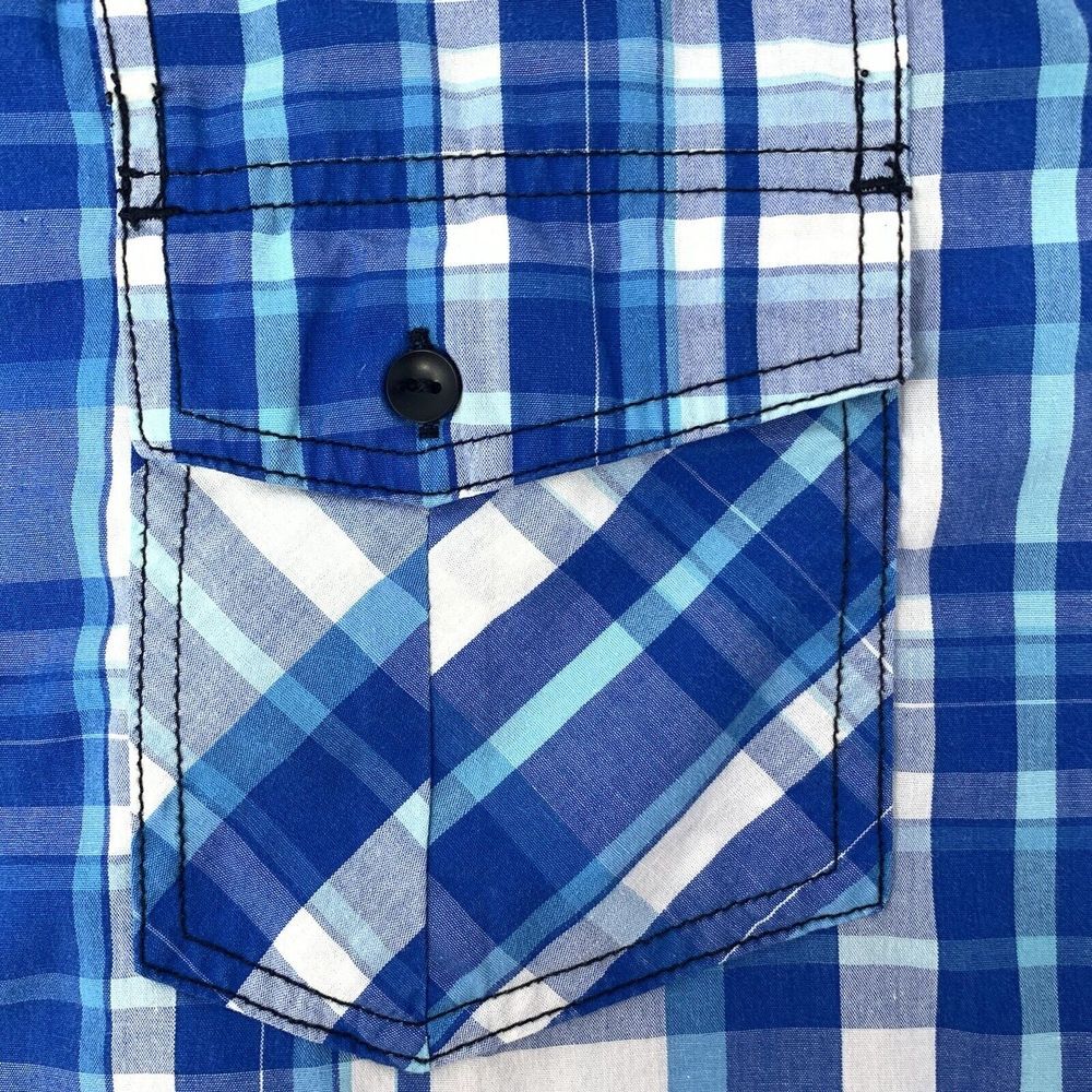 Rerun Blue & White‎ Plaid Western Men's Short Sleeve Shirt Size Medium - Picture 9 of 9